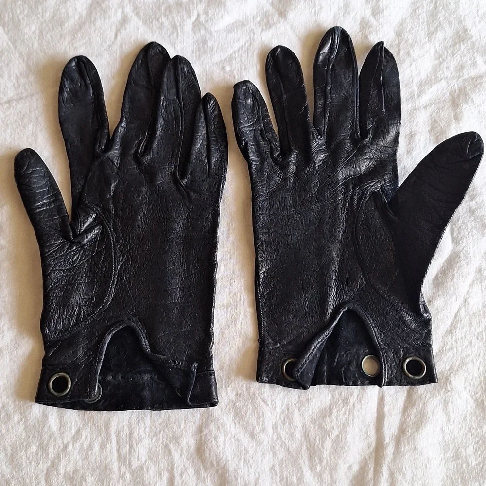 Vintage Leather Driving Gloves - Black